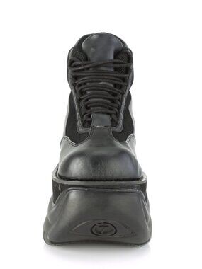 Black Vegan Leather Chunky Platform Lace-Up Ankle Boot